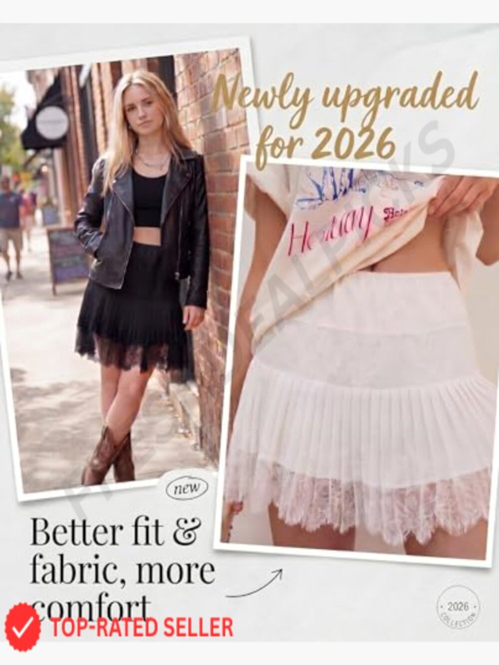 Women Y2K Lace Mini Skirts 2 Pack Flowy Ruffle Layered Pleated Slip Low Rise - Picture 3 of 7